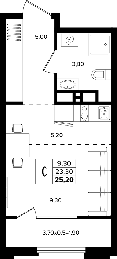 Студия 25.2 м² на 6 этаже Корпуса Литер 2
